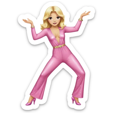 Blonde disco Barbie dancing, 1970's, pink sparkly jumpsuit  sticker