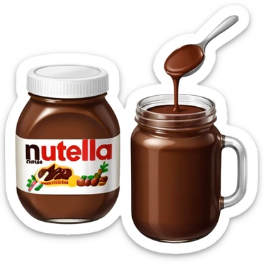 Nutella with a spoon. The glas of Nutella is almost empty  sticker