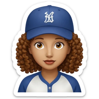 curly haired woman with cap sticker