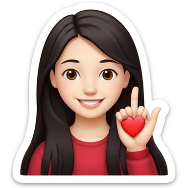 girl with dark long hair mini heart thumbs sticker