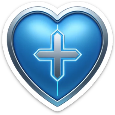 Futuristic premium medical AI logo emoji, sleek metallic heart or shield, ECG line forming stylized letters AI, neon blue and silver, 3D effect, glowing edges, minimal but bold, tech-savvy, high-tech healthcare branding, instantly recognizable, viral-ready, vector flat style with subtle shadows sticker