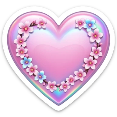 sakura heart with a holographic border sticker