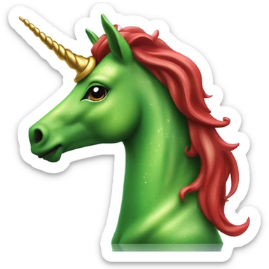 four-legged red unicorn a green amazon alien woman, on a unicorn sticker