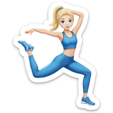 Blonde girl with blue eyes stretching in gym leggings sticker