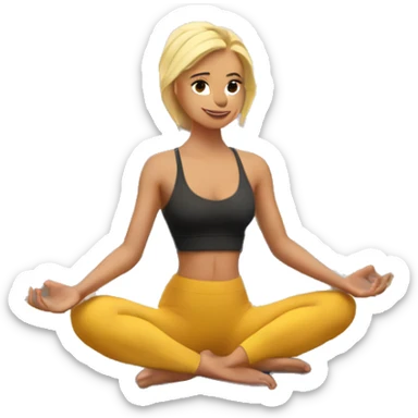 The blonde does yoga on a mat with a view of the mountains sticker