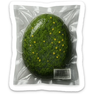 smooth stone with thick moss and scattered small flowers, glossy sticker