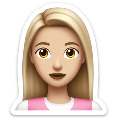 very pretty girl with straight light brown hair pink big lips and white top and white SKIN sticker