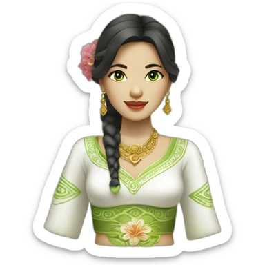 balinese woman in traditional white dress but white skin and green eyes sticker