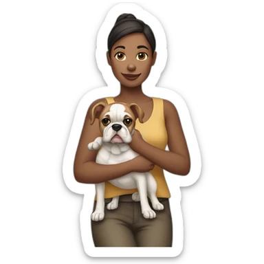 A woman holding a bouledogue  sticker