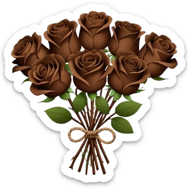 Bouquet of the darkest  brown roses in a paper package sticker