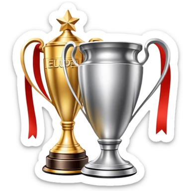 Champions League cup next to Europa League cup sticker