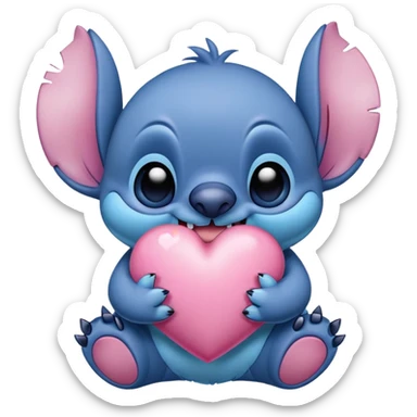 Stitch holding a pink heart  sticker