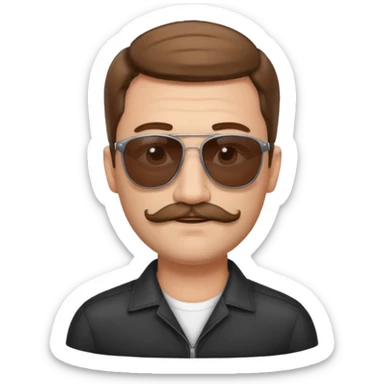 Man in his forty’s, with light moustache and a light beard, brown hair with young haircut, and sunglasses  sticker