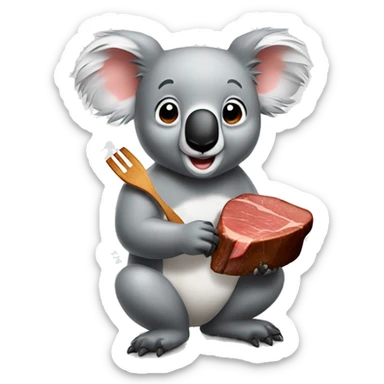 a cute koala eats well done steak sticker