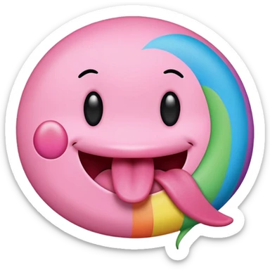 Smiley face with tongue out and small square rainbow colored paper on tongue sticker