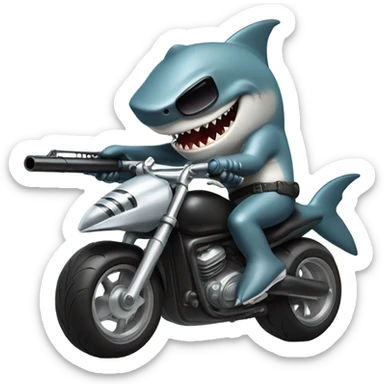 Shark with a gun riding a motorcycle  sticker