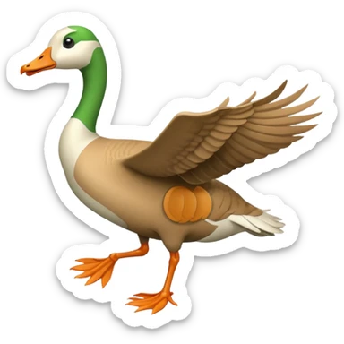 Emoji of a running goose with a very long neck and two legs. Use 🪿 shape but color it bright green (#39C700). The legs should look actively running with motion. The wings must be tightly folded against the body, not flapping or extended. sticker