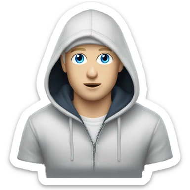 blonde shaved man with hoodie and hat on who has blue eyes (eminem) sticker