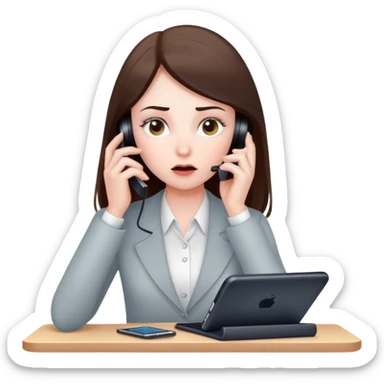 girl with a lot of phone calls and work sticker