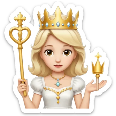 dorothy queen blonde hair, white dress with magic wand, and crown on head sticker