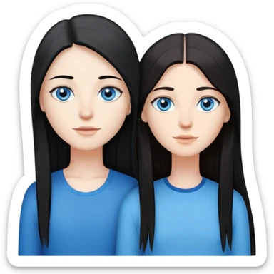 Lesbian couple with white skin. One with long straight black hair. One with long straight brown hair. Both with blue eyes. sticker
