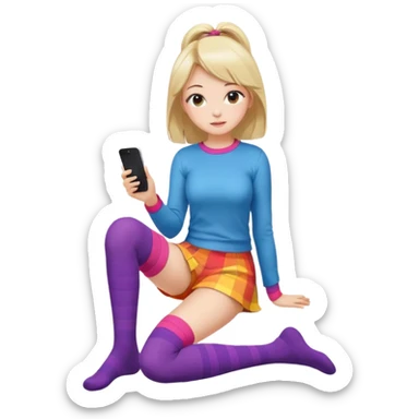 Cute girl thigh high socks sitting legs out, colorful clothes sticker