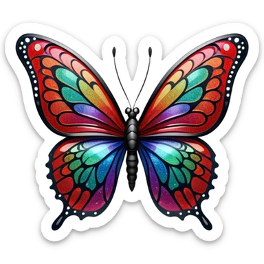 edgy black and red glittery iridescent rainbow transparent butterfly with detailed intricate patterns sticker