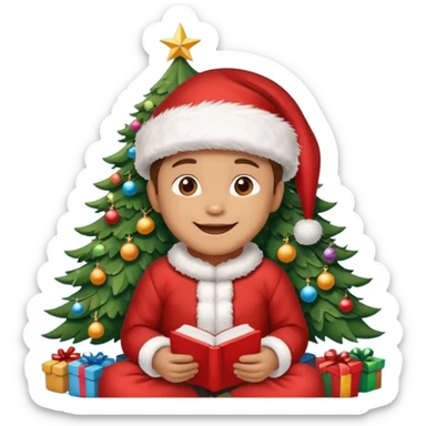 create a realistic emoji of a logistic woke. He sits under a christmas tree sticker