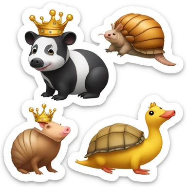 Rubber duck chubby round armadillo pig panda centipede armadillo wearing a crown sticker