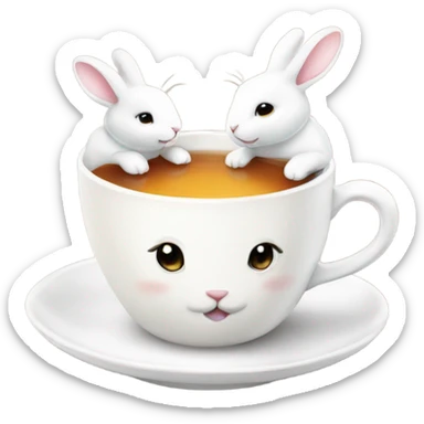 Cup of tea with white cute rabbits  sticker