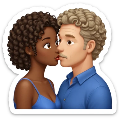 middle age white man kissing a sexy dark skin girl curly locks sticker