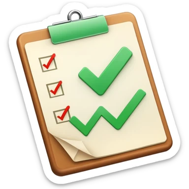 A checklist with a prominent green checkmark on the first item, symbolizing tracking completed tasks and progress sticker