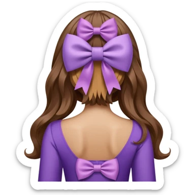 long wavy brown hair from behind with a medium lilac bow sticker