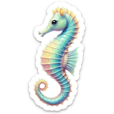 Cinematic Cute Sea Horse Portrait Emoji, Head tilted playfully and inquisitively, featuring a charming, petite seahorse with a softly curved body in pastel tones, a delicately coiled tail and round, sparkling eyes full of gentle wonder, Simplified yet irresistibly adorable features, highly detailed, glowing with a warm, inviting aquatic glow, high shine, affectionate and lively, stylized with a touch of enchanting marine charm, soft glowing outline, capturing the essence of a mischievous yet loving seahorse that seems as if it could float out of the screen into your arms! sticker