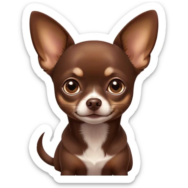 Cinematic Noble Chocolate Short Haired Chihuahua Portrait Emoji, Poised and regal, with a compact, muscular build and a sleek, well-groomed chocolate coat, deep-set soulful dark eyes, Simplified yet sharp and sophisticated features, highly detailed, glowing with a soft, dignified glow, high shine, intelligent and loyal, stylized with an air of strength, focused and attentive, soft glowing outline, capturing the essence of a watchful and confident guardian, so majestic it feels as though it could step out of the screen with effortless authority! sticker