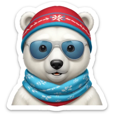 cute polar bear with scarf and sunglasses sticker