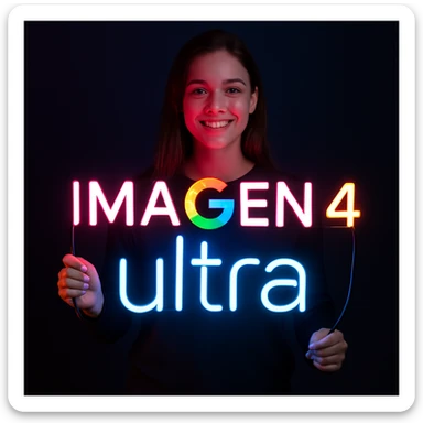 make a girl holding this sign, but sign in made of neon, also add ultra below the sign sticker