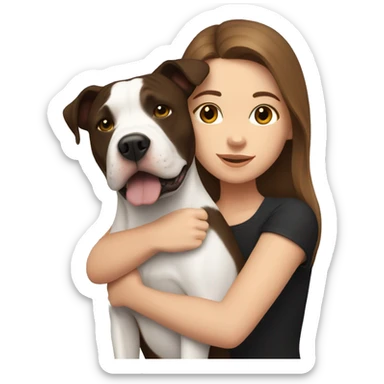 white girl with long brown hair hugging black pitbull sticker