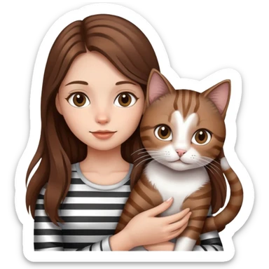 girl with long hair holding a cat with silver stripes sticker