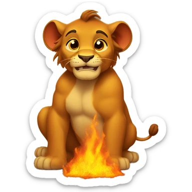 Simba with fire emoji sticker