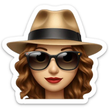 sunglasses on female head with wavy brown hair and a poker hat, playing blackjack sticker
