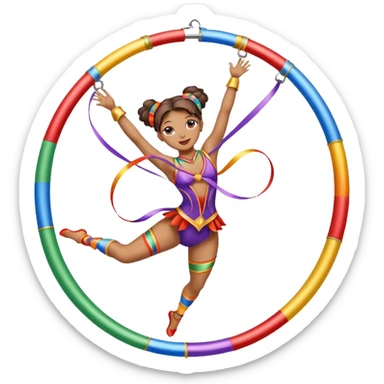 A metallic acrobat hoop decorated with ribbons, perfect for the woman to do aerial stunts inside the circus tent. sticker