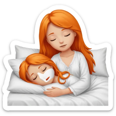 Orange long hair girl sleeping in bed alone sticker