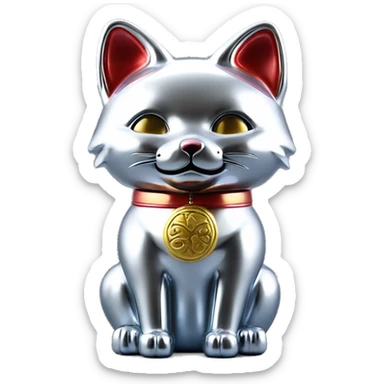 fully chrome fox statue in the form of maneki neko sticker