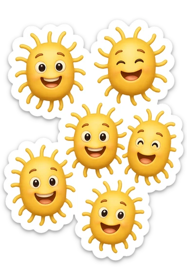 EMOJI STILE IPHONE DI 6 BATTERI INTESTINALI FELICI CHE FLUTTUANO IN ARIA IPERREALISTICO 4K sticker