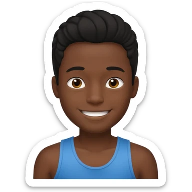 Un garçon qui a des locks noir  il sourit c’est un renoi il a un débardeur sticker