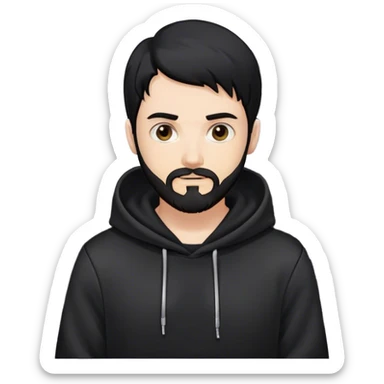hackeur blanc cheveux noir barbe et capuche noir à côté d'un server sticker