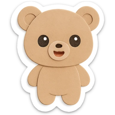 Remove any objects from the bear's hands. Do not add any hair, tail, or blush. The bear should be a simple, super cute, soft pastel brown little bear with a natural, flawless body, big sparkling watery eyes, round face, round ears, chubby body, and a happy open-mouth smile. Use the exact same paper craft visual effect as the reference image. Keep clean lines and a transparent background. sticker
