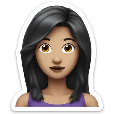 woman  with long black hair and white skin but not too pale wearing a purple dress sticker