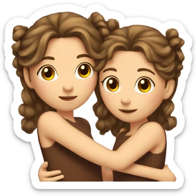 two girls hugging with bows if their hair, brown hair  sticker